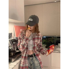 美式复古格子衬衫女款春秋2025新款设计感小众小个子防晒外套上衣，男装防晒衣，星座506A