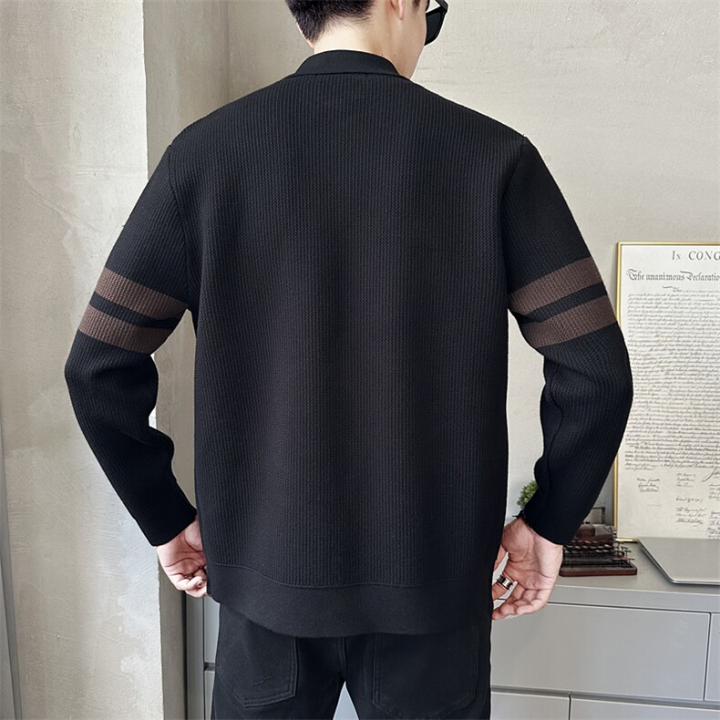 高级翻领修身针织衫男士刺绣开衫毛衣春秋新款上衣外套K7719-P130,男装针织衫/毛衣,电商A237
