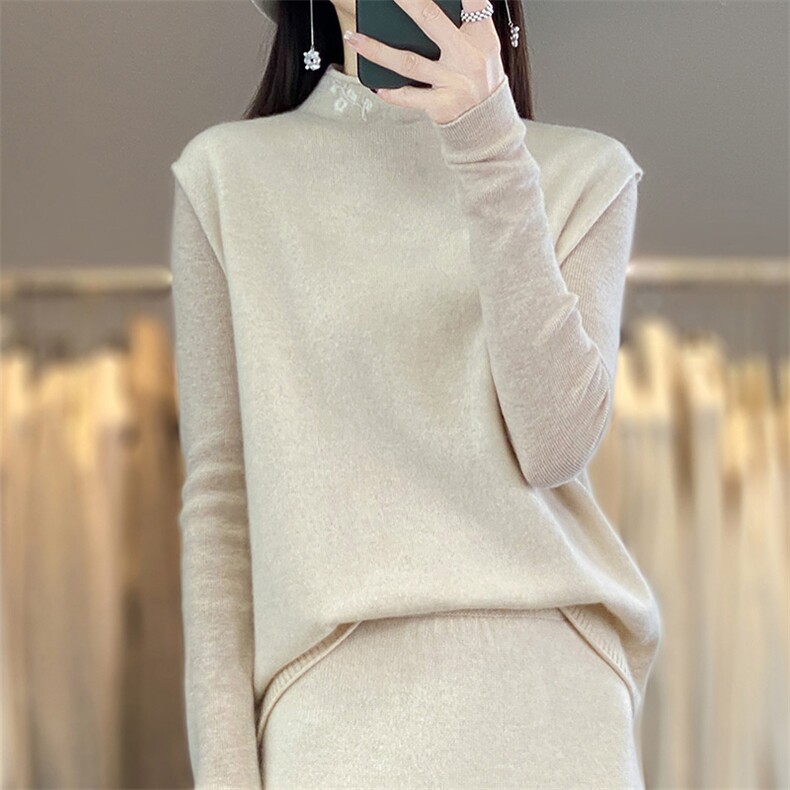 羊毛针织马甲女半高领宽松卷边无袖毛衣坎肩背心,女装马甲,江南羊绒
