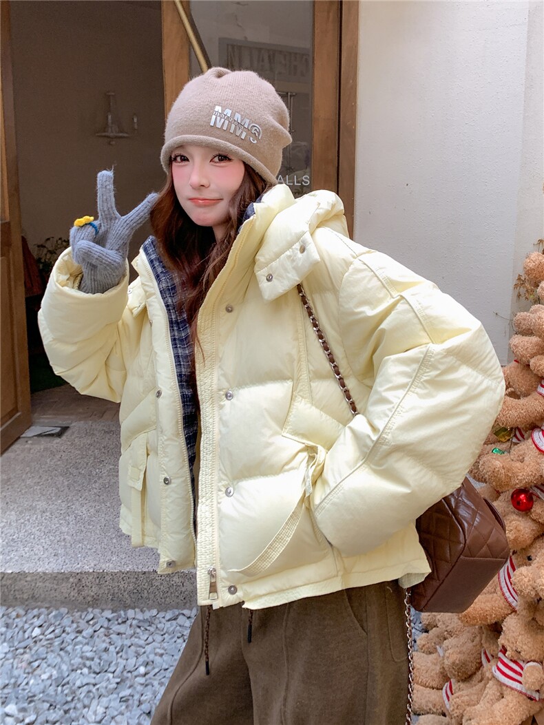 现货新款独特超好看短款羽绒服女款冬连帽面包服羽绒服,女装羽绒服,然然