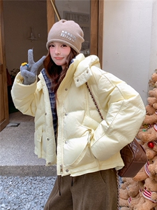 现货新款独特超好看短款羽绒服女款冬连帽面包服羽绒服图片