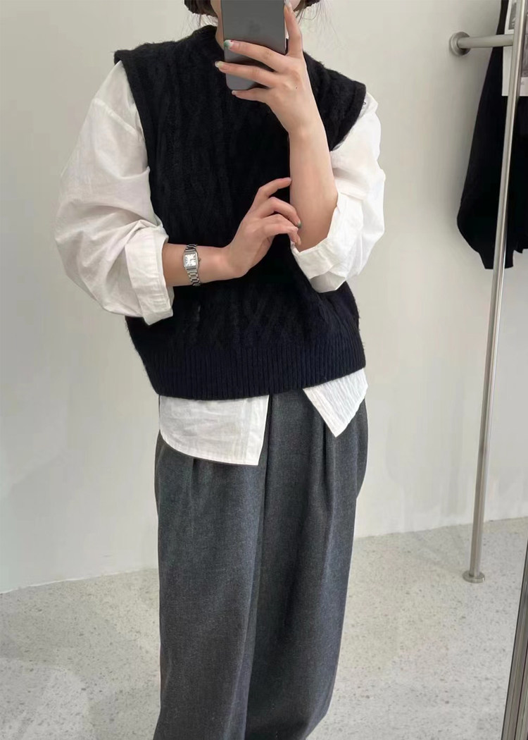 时尚百搭女士秋冬针织马甲柔软保暖绞花菱形设计圆领无袖毛衣背心,女装马甲,洁纯羊绒