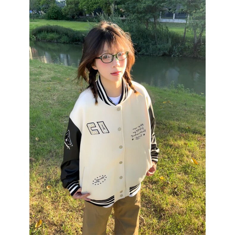 J9875-P77好质量钉珠刺绣撞色拼接棒球服夹克外套,男装夹克,星座617A-2