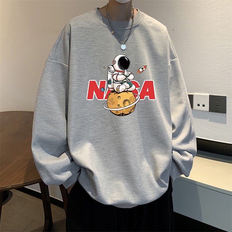 华夫格卫衣圆领卫衣男大码长袖t恤男外套HW76289-P30加绒款-P40,男装卫衣,电商A040
