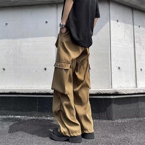 工装休闲裤男士夏季新款宽松阔腿腰包设计感潮流百搭高街裤子ZK65图片
