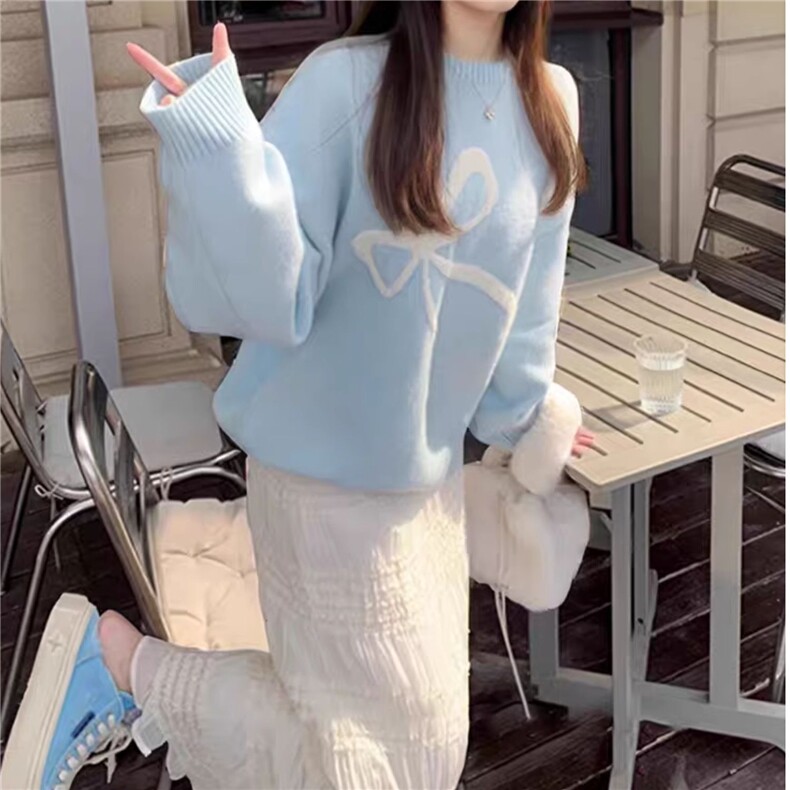MM157-P65高级感软糯宽松针织衫上衣蝴蝶结毛衣女款秋冬韩系慵懒,针织衫/毛衣,星座617A-2