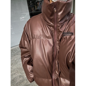 XZ1005-1-TTH00118-批108-立体刺绣PU皮立领短款面包棉服图片