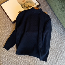 抗起球坑条半高领毛衣针织打底衫W6005-P45，男装T恤，星座1012-1