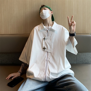 小众短款短袖夹克男夏季潮流帅气宽松衬衣计感工装衬衫CS0807-P40图片