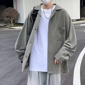 纯色工装衬衫男女长袖oversize古巴领衬衣休闲防晒开衫外套春夏季图片