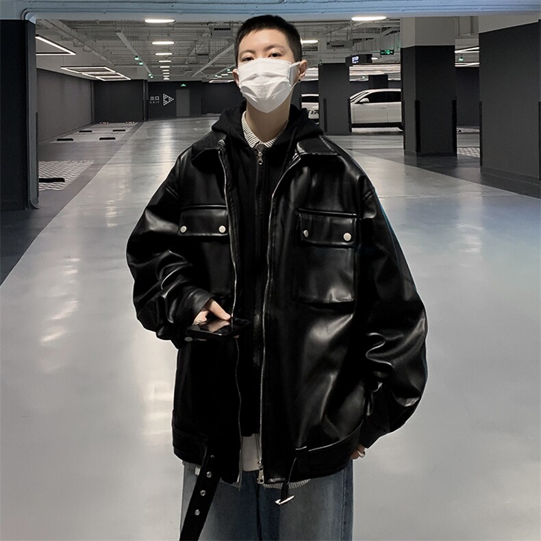 假两件皮衣男韩版潮流连帽美式帅气2024秋季新款ins外套W5268-P73,男装皮衣,星座412-3