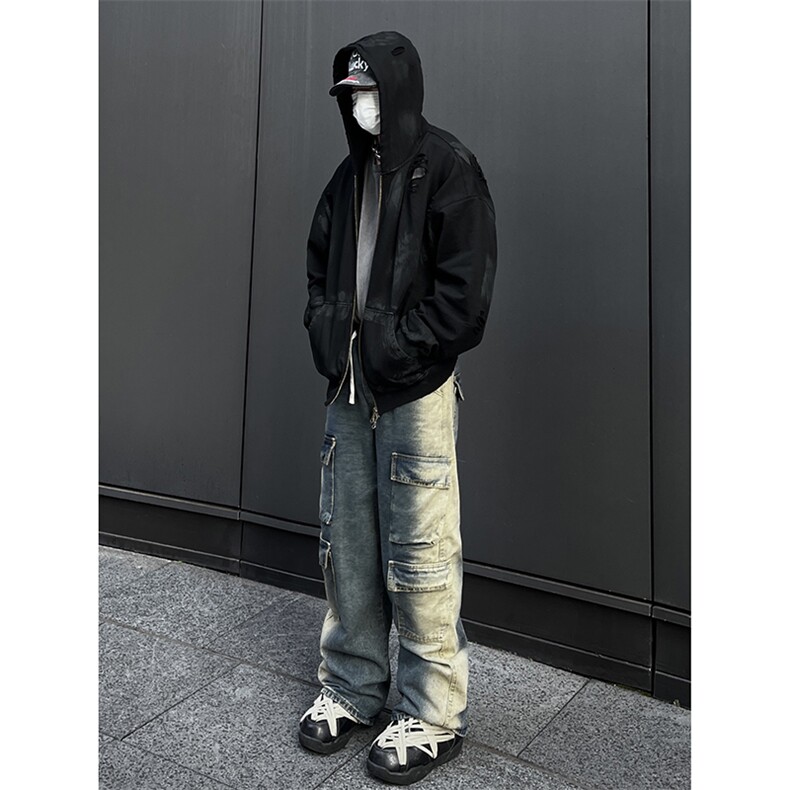B221 美式ins高街重工艺宽松做旧工装牛仔裤子 LK23143-P80 控108图片