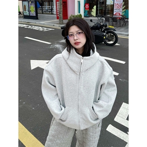 抖音得物高品质 25秋冬美式高街宽松结构防风高领连帽卫衣外套W60图片