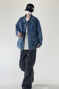 潮流小标休闲大码宽松男女立体牛仔外套夹克J301-P65【特价】图片