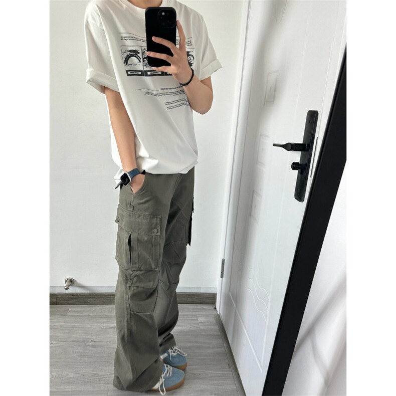 【有货】灰绿色伐木工装裤男美式vibe风裤子高街直筒X810LL-特P58图片