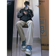 B221美式ins高街小众拉链直筒牛仔裤LK23028-P60控78，男装牛仔裤，电商B221