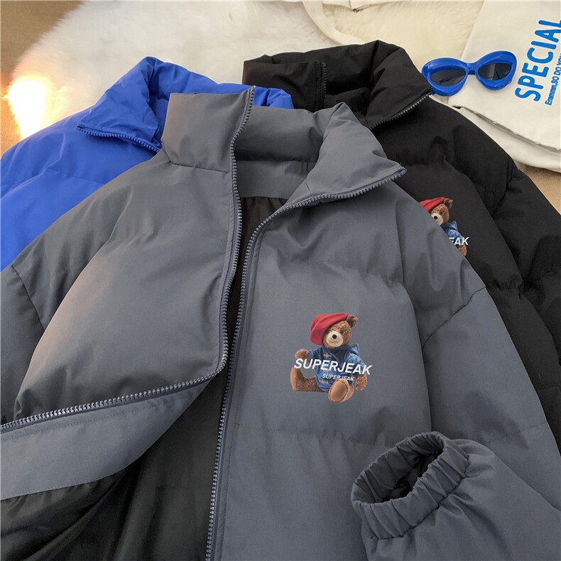 冬季潮牌保暖加厚小熊印花宽松棉衣外套JK23546特批65控108，男装棉衣，星座605(原A050)