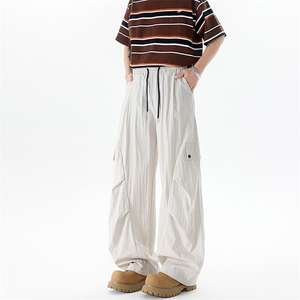 8XL-M冰丝工装休闲裤子大码褶皱直筒长裤垂感速干伞兵裤KZ1960P45图片