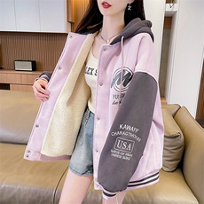 CC079-P130羊羔毛棒球服女秋冬季加绒加厚外套2025新款初高中生，男装棉衣，星座911-3