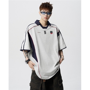 美式运动polo衫男夏季高街设计感印花T恤宽松休闲短袖D420 P48图片