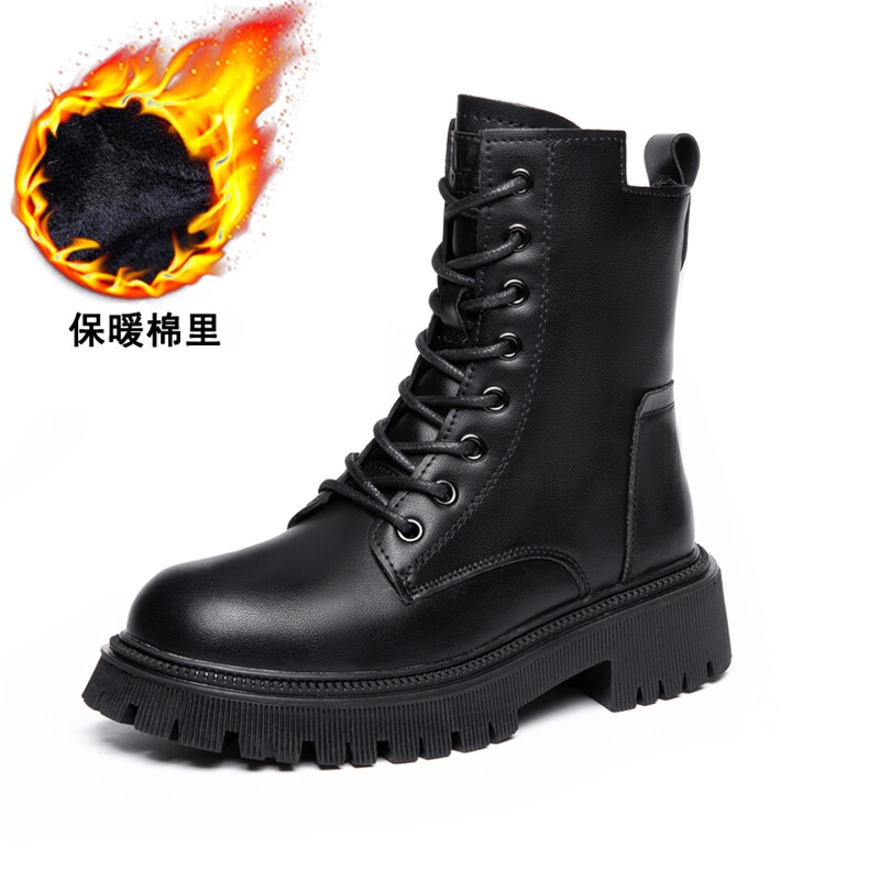 真皮马丁靴女英伦风2023新款百搭冬季保暖加绒厚底休闲短靴女,女鞋马丁靴,电商A223
