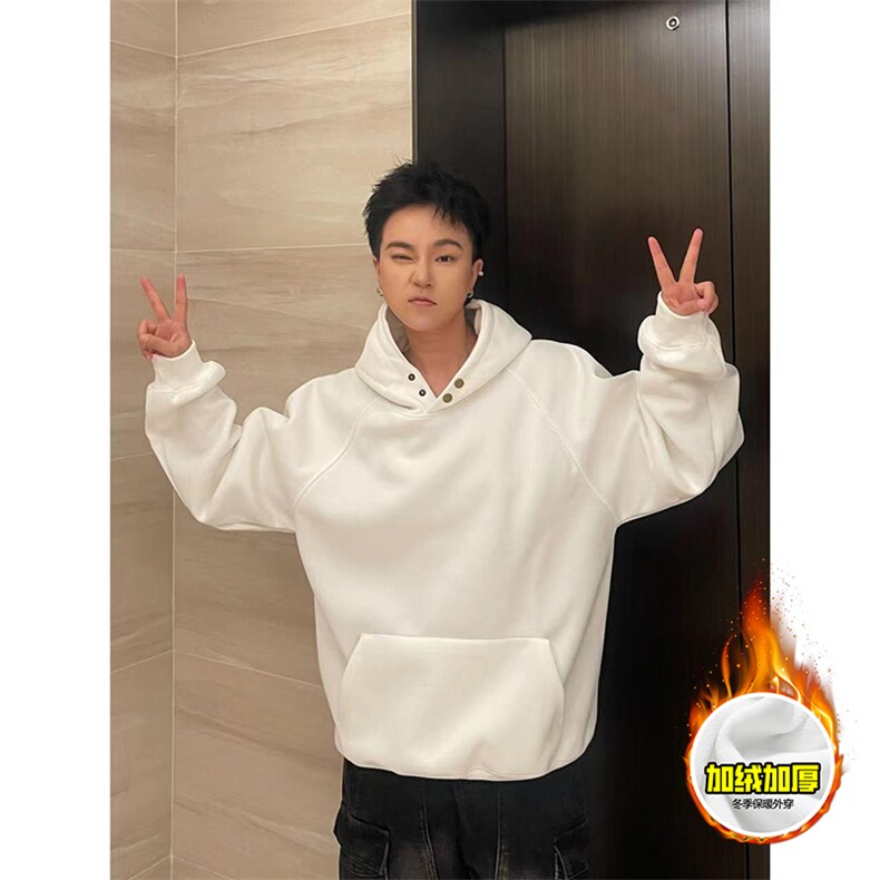 480G重磅加绒硬挺boxy男女秋冬美式高街结构古铜两粒扣卫衣厚外套，女装短外套，电商A486-1