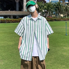 大货港风条纹衬衫男短袖宽松夏季衬衣半袖上衣牌DX173P4558，男装T恤，电商B413-1