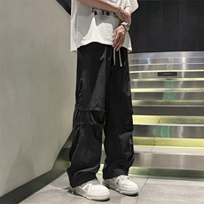 夏季新款户外露营工装裤男款宽松薄款褶皱速干冰丝直筒休闲裤，男装休闲裤，星座410-7