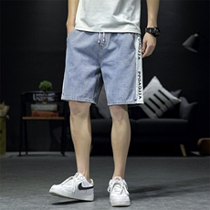 2021夏季新日系大码男沙发墙撞色拼接字母印花牛仔短裤ND5198-P45，男装牛仔裤，电商A001