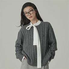 时尚百搭宽松麻花针织羊毛衫女气质显瘦学院风毛衣外套，女装羊毛衫，泰沅羊绒