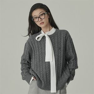 时尚百搭宽松麻花针织羊毛衫女 气质显瘦学院风毛衣外套图片