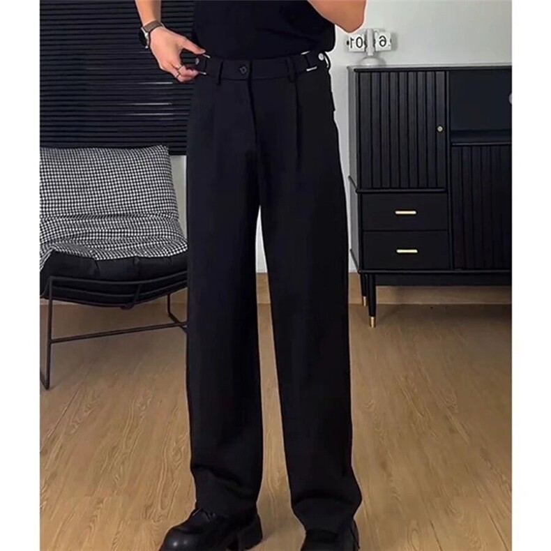 美式cleanfit微喇叭西装裤男高腰深档弯刀裤子高级感垂感黑色西裤,男装西服套装,星座506A