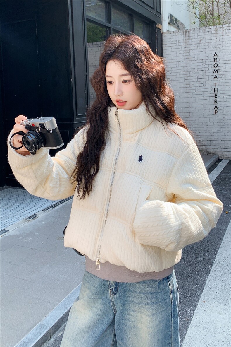 新品针织麻花刺绣短款羽绒服90白鸭绒2C271-9579-P265-K378,女装羽绒服,2C271