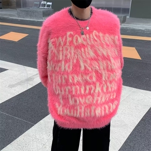 2024秋冬款潮牌美式高街复古印花毛衣男女宽松针织外套图片