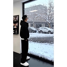 冬季新款时尚潮流百搭宽松加绒卫衣套装简约舒适外套弯刀裤两件套，男装休闲套装，星座1210-1