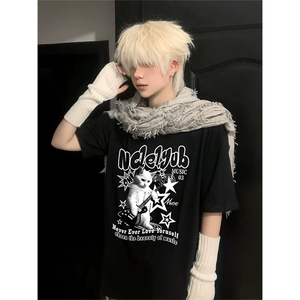 抖音得物供货210克现货宽松纯棉美式潮牌印花落肩袖纯棉T恤AT2142图片