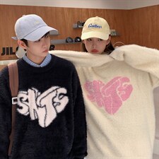 2023秋冬潮圆领宽松情侣针织衫新款爱心提花毛衣男M527-P65，男装针织衫/毛衣，星座512-2