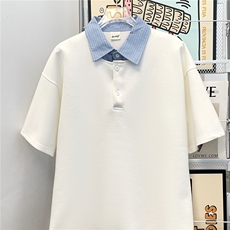 美式衬衫领假两件设计2025年夏季撞色POLO衫男短袖宽松韩版体恤潮，男装T恤，星座1210-1