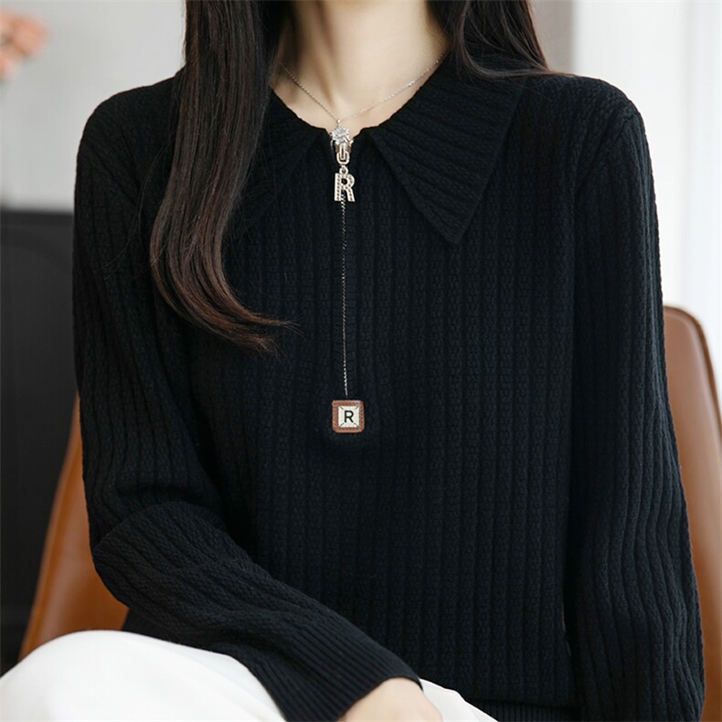 韩系半拉链翻领针织衫女2025新款坑条显瘦长袖打底保暖毛衣小衫,针织衫/毛衣,春韵羊绒