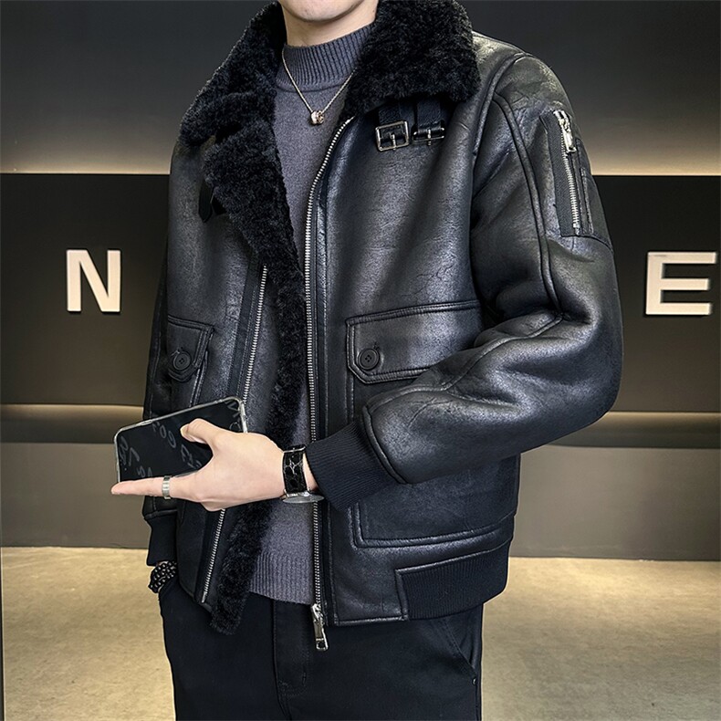 冬季加厚皮毛一体男皮衣机车外套潮款屌款上衣B317/2530/P205，男装皮衣，电商B317