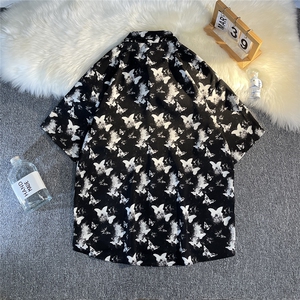 b413-1-CS340冰丝蝴蝶印花短袖衬衫男夏季痞帅休闲衬衣男图片