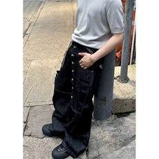 WE1613-P50复古水洗牛仔裤男款直筒宽松弯刀阔腿痞帅高级感裤，男装牛仔裤，电商B323A