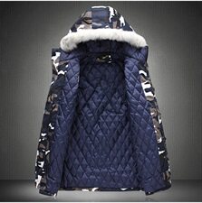 冬装男士迷彩连帽中长款棉服大衣加肥加大码毛领外套男潮C044P80，男装棉衣，星座1904A
