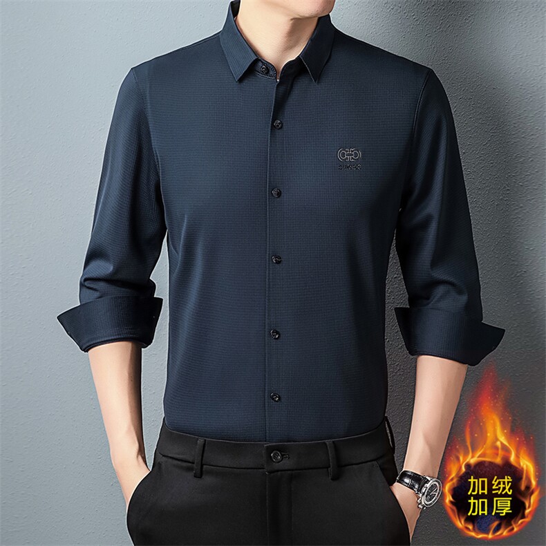 H6010钱塘2020-3中年男士商务休闲纯色简约秋季厚款衬衣P85,男装衬衫,钱塘207-3