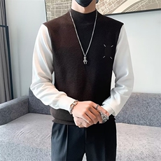 毛衣男秋季新款圆领套头针织衫假两件拼接长袖线衣百搭S585/P50，男装针织衫/毛衣，星座506