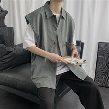 夏季男士潮流无袖衬衫宽松韩版日系潮牌纯色休闲学生背心CS07-p28，男装背心/马甲，星座1008-2