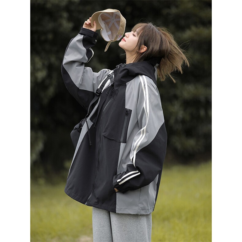 百搭情侣款运动风外套潮流拼色复古时尚个性夹克HY397P95控138,男装夹克,电商A102B