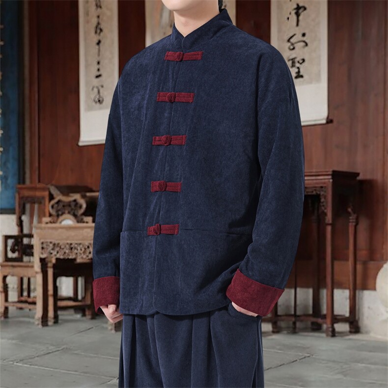 男士外套灯芯绒夹克盘扣立领唐装风XZ1512-2503单夹克-P80,男装夹克,星座1512