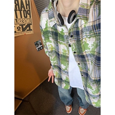 美式扎染格子衬衫短袖男女同款夏季衬衣半袖外套DC2240-特价P25，男装衬衫，电商A007
