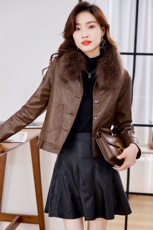 欧洲站皮衣外套女2022年冬季新款带狐狸毛领时尚洋气百搭短款上衣，女装皮衣，江南女神
